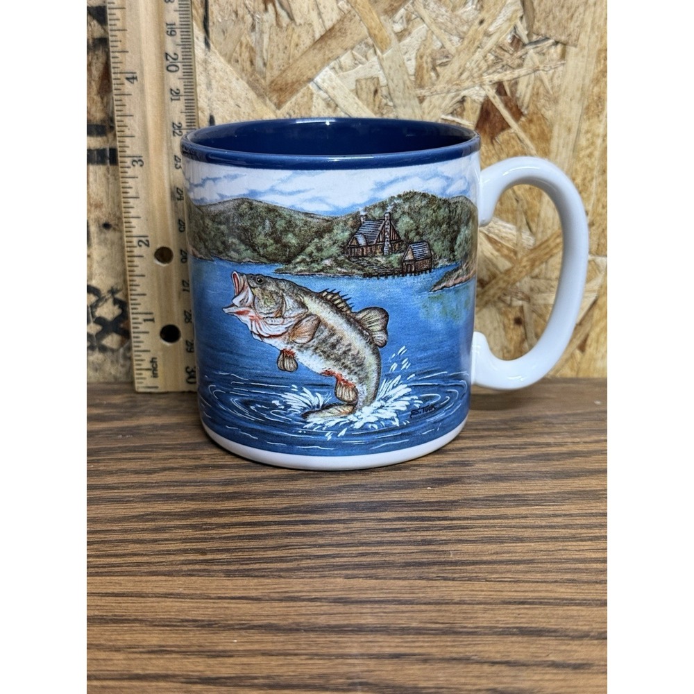 1994 Flowers Inc Balloons Largemouth Bass Fishing Coffee Mug 18 oz Korea